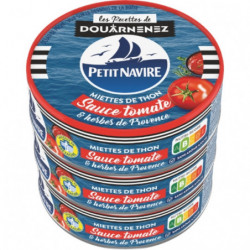PETIT NAVIRE - Miettes de thon à la tomate pack de 3 boites de 80 g - 240 g Sonico.fr