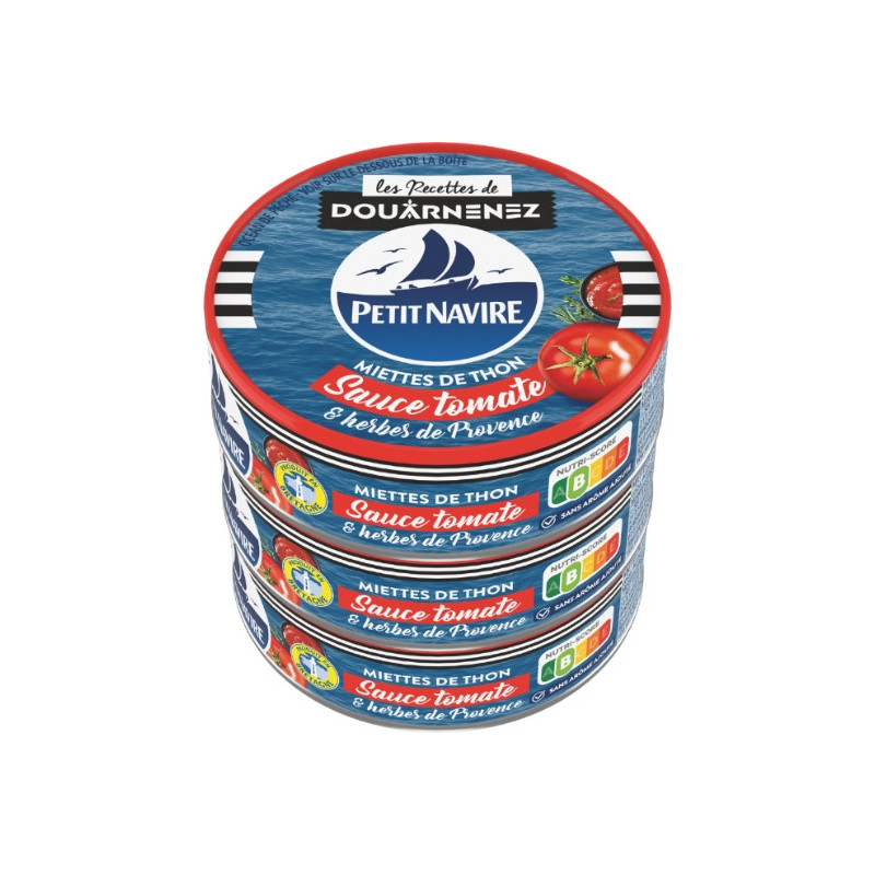 PETIT NAVIRE - Miettes de thon à la tomate pack de 3 boites de 80 g - 240 g Sonico.fr