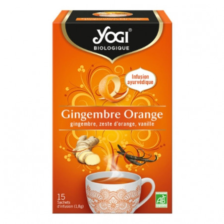 YOGI - Infusion Gingembre et Orange Infusion ayurvédique Bio - boite de 15 sachets - 27 g Sonico.fr
