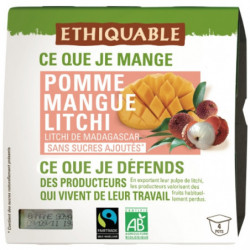 ETHIQUABLE - Compote Pomme Mangue Litchi Sans Sucre Ajouté Bio - paquet de 4 pots de 100 g Sonico.fr