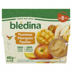 BLEDINA - Compote Pommes Mangues Passion dès 8 mois - paquet de 4 pots de 100 g Sonico.fr