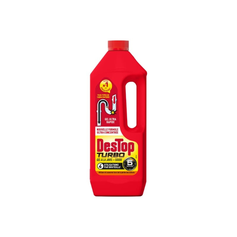 DESTOP - Turbo - Rouge - Gel Déboucheur 5 minutes - flacon de 1 l Sonico.fr