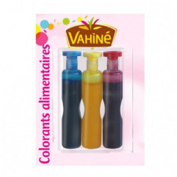 VAHINE - Colorants alimentaires bleu/jaune/rouge - paquet de 3 tubes de 6 ml Sonico.fr