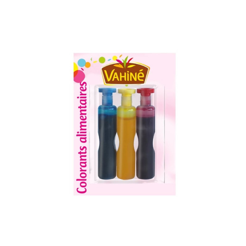 VAHINE - Colorants alimentaires bleu/jaune/rouge - paquet de 3 tubes de 6 ml Sonico.fr