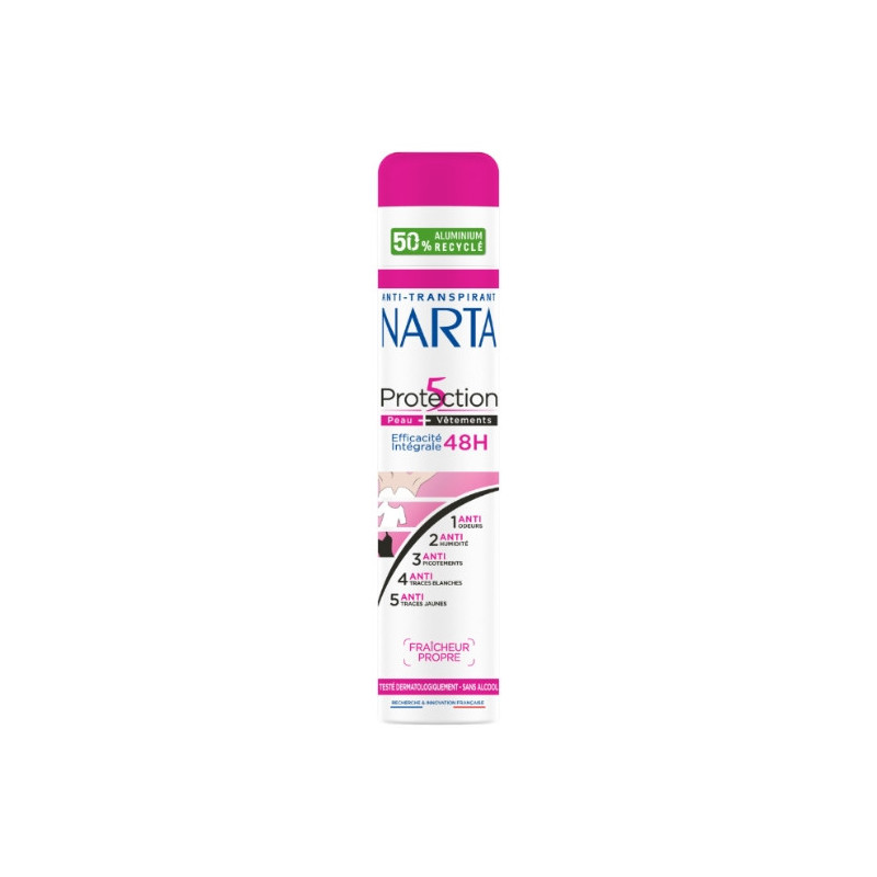 NARTA - Protection 5 Peau Vêtements 48h Fraicheur Propre Deodorant Femme - spray de 200 ml Sonico.fr