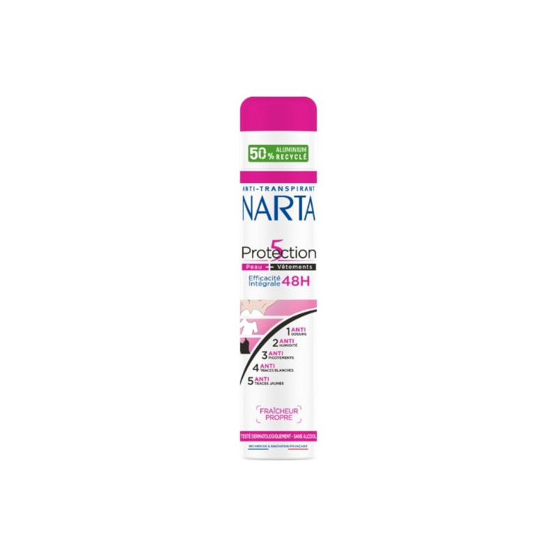NARTA - Protection 5 Peau Vêtements 48h Fraicheur Propre Deodorant Femme - spray de 200 ml Sonico.fr