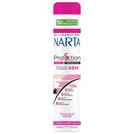 NARTA - Protection 5 Peau Vêtements 48h Fraicheur Propre Deodorant Femme - spray de 200 ml Sonico.fr