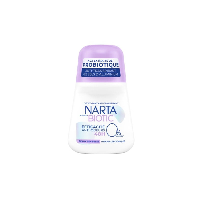 NARTA - Biotic Efficacité Anti-Odeurs Peaux Sensibles 48h Deodorant Femme - roll-on de 50 ml Sonico.fr