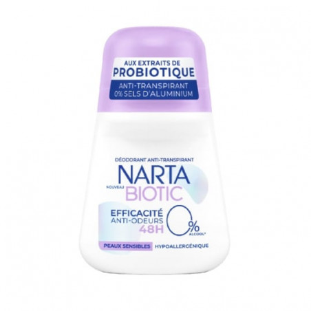NARTA - Biotic Efficacité Anti-Odeurs Peaux Sensibles 48h Deodorant Femme - roll-on de 50 ml Sonico.fr
