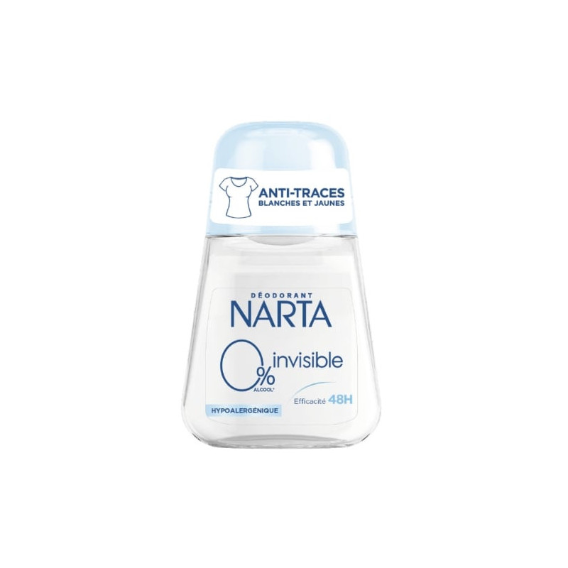 NARTA - Invisible 0% Déodorant Anti Transpirant Femme 48h Anti-Traces - roll-on de 50 ml Sonico.fr