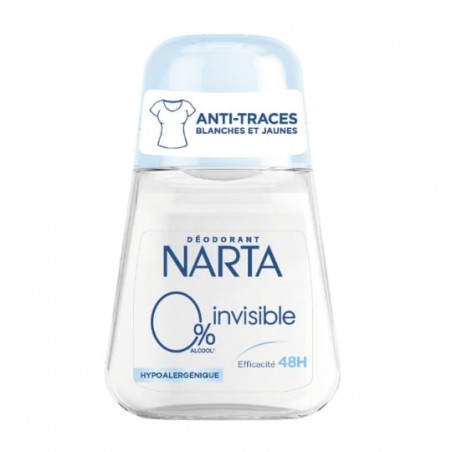 NARTA - Invisible 0% Déodorant Anti Transpirant Femme 48h Anti-Traces - roll-on de 50 ml Sonico.fr