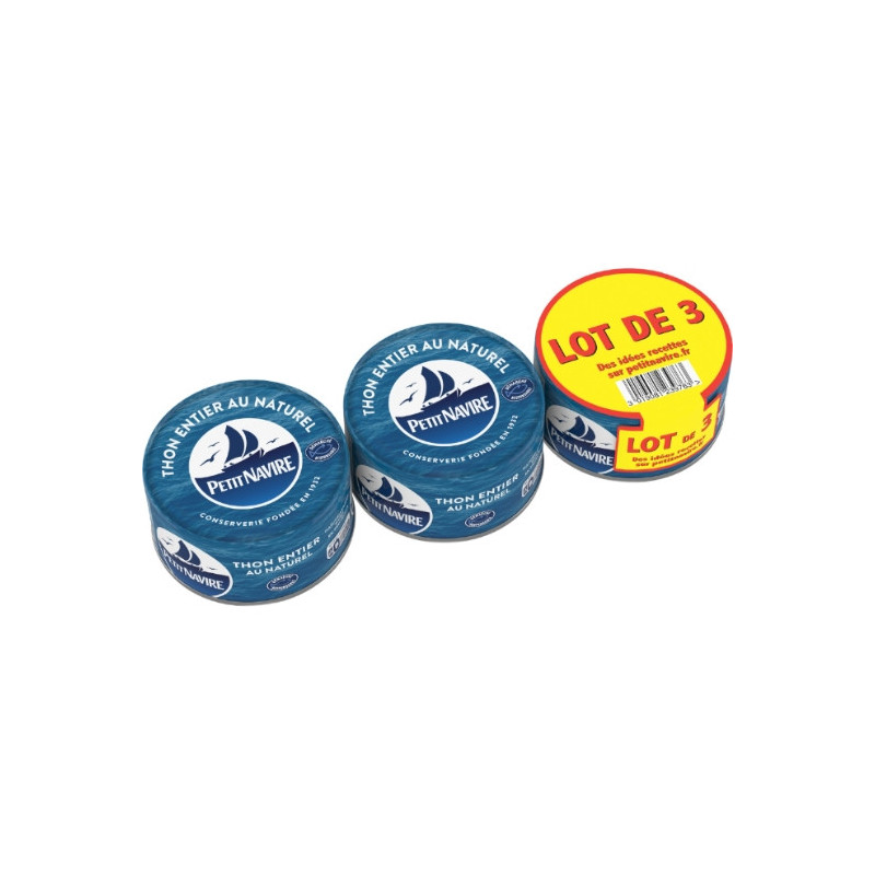 PETIT NAVIRE - Thon Entier au Naturel - paquet de 3 boites de 140 g Sonico.fr
