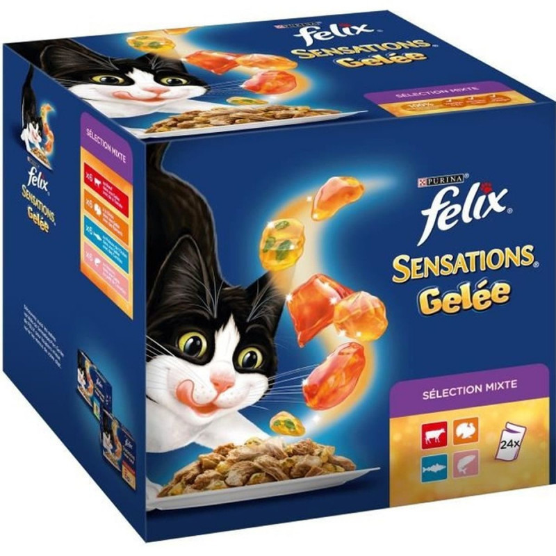 PURINA - FELIX Sensations Gelée pour chat Sélection Mixte - 24 sachets de 100g - Boîte de 2,4 kg  Sonico.fr