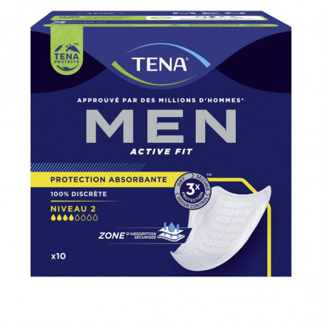 TENA - Men Active Fit Niveau 2 Médium Protection absorbante - paquet de 10 serviettes Sonico.fr