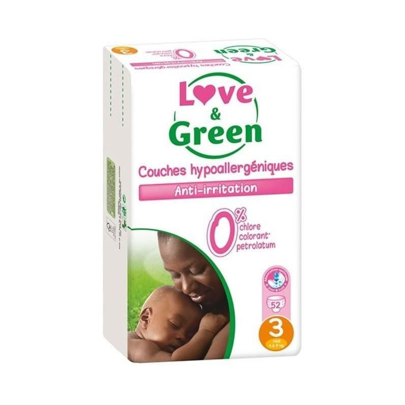LOVE GREEN - Couches écologiques taille 3 (4-9 kg) paquet de 52 couches Sonico.fr