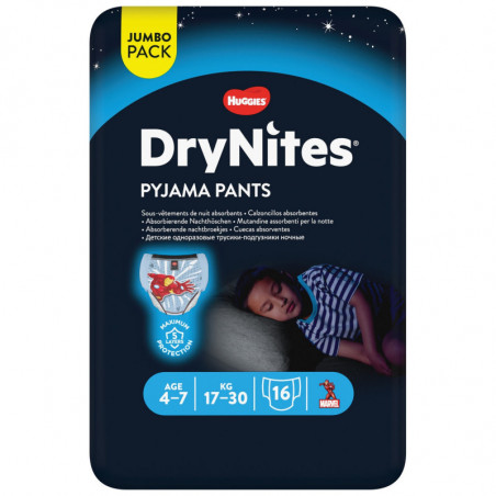 HUGGIES - DryNites Teen - Slips de nuit garçons 4-7 ans (17-30 kg) - 16 culottes Sonico.fr