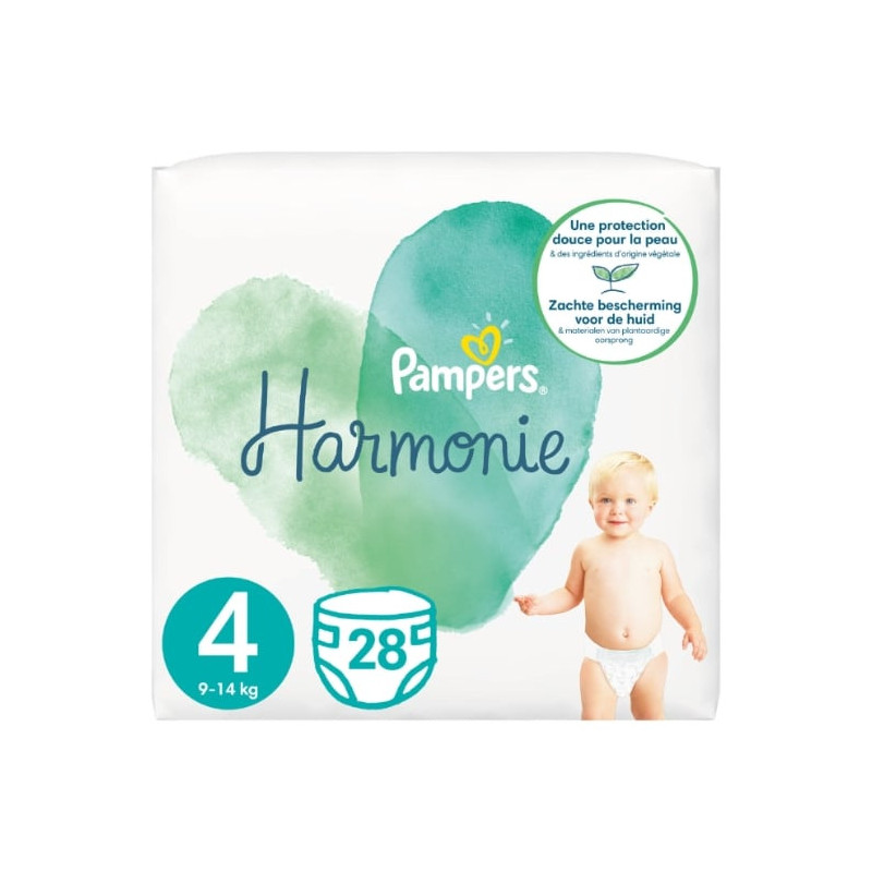 PAMPERS - Harmonie Taille 4 (9-14kg) Couches Bébé - paquet de 28 couches Sonico.fr