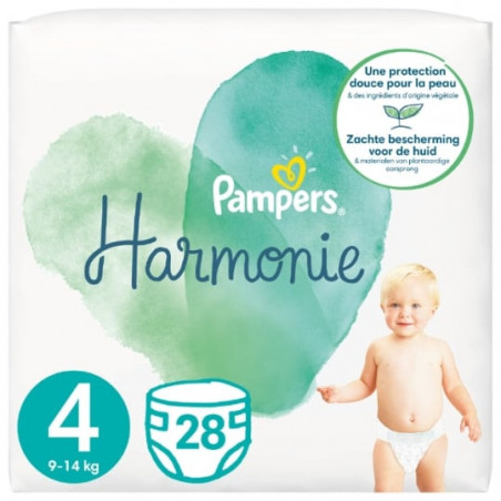 PAMPERS - Harmonie Taille 4 (9-14kg) Couches Bébé - paquet de 28 couches Sonico.fr
