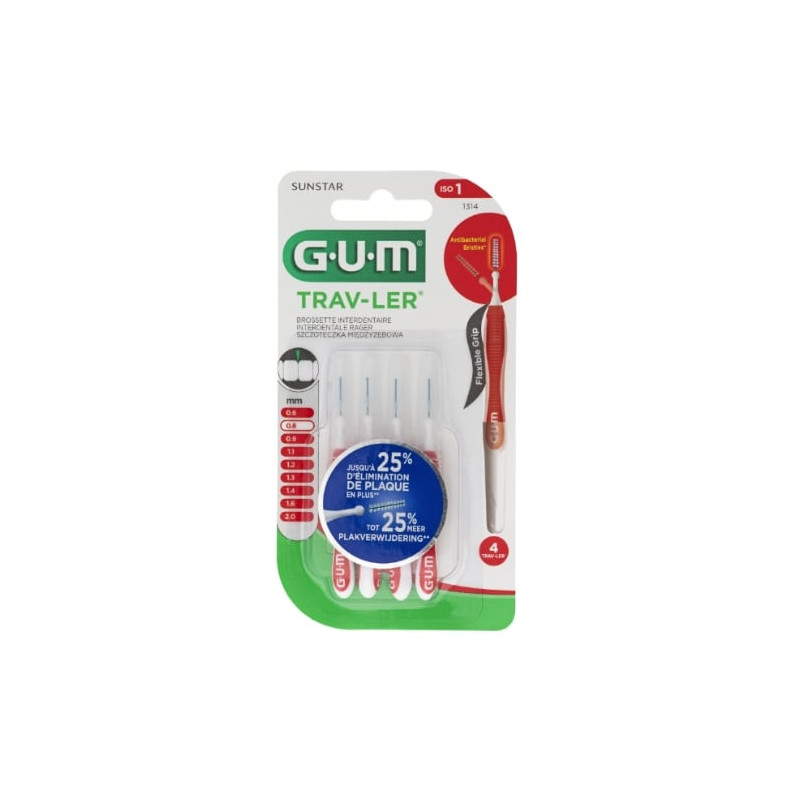 GUM - Trav-Ler 0.8 mm Brossettes Interdentaire - boite de 4 brossettes Sonico.fr