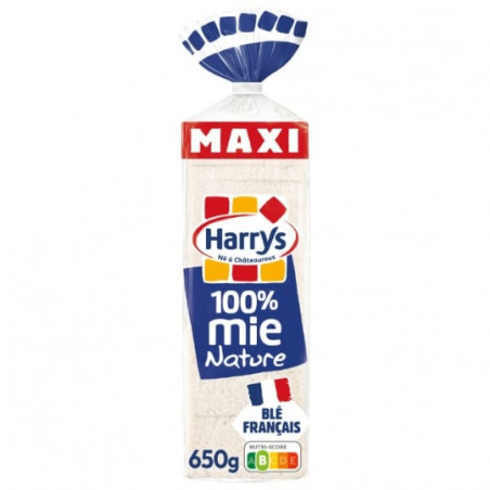 HARRYS - Pain de mie 100% mie nature sans croûte - paquet de 26 tranches - 650 g Sonico.fr