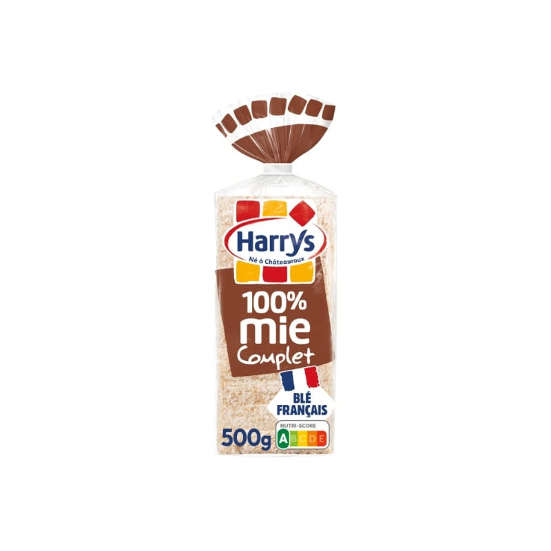 HARRYS - Pain de mie Complet 100% mie sans croûte - paquet de 20 tranches - 500 g Sonico.fr