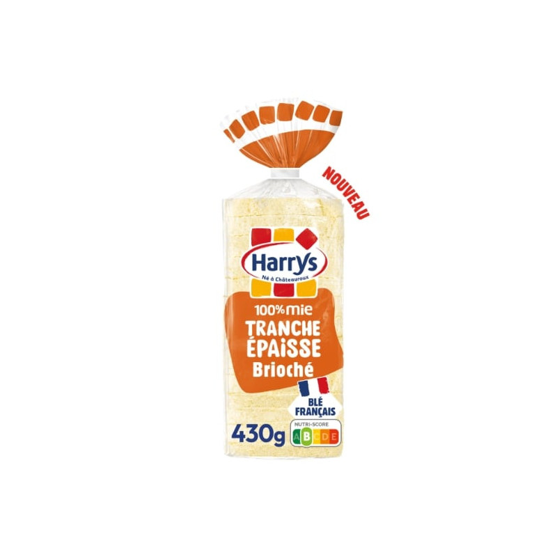 HARRYS - Pain de mie 100% mie Brioché Tranche Epaisse sans croûte - paquet de 15 tranches - 430 g Sonico.fr