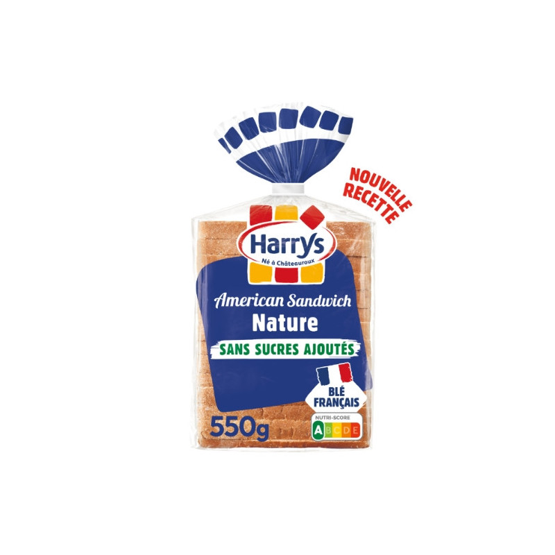 HARRYS - American Sandwich Nature sans sucres ajoutés Pain de mie - paquet de 550 g Sonico.fr