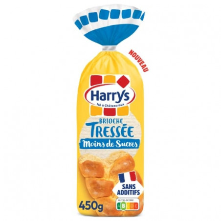 HARRYS - Brioche Tressée Moins de Sucre sans additifs - sachet de 450 g Sonico.fr