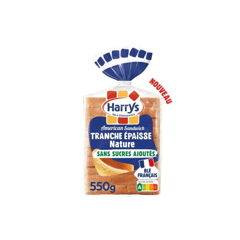 HARRYS - American Sandwich Tranches Epaisses Nature Sans sucres ajoutés Pain De Mie - paquet de 550 g Sonico.fr
