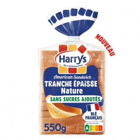 HARRYS - American Sandwich Tranches Epaisses Nature Sans sucres ajoutés Pain De Mie - paquet de 550 g Sonico.fr