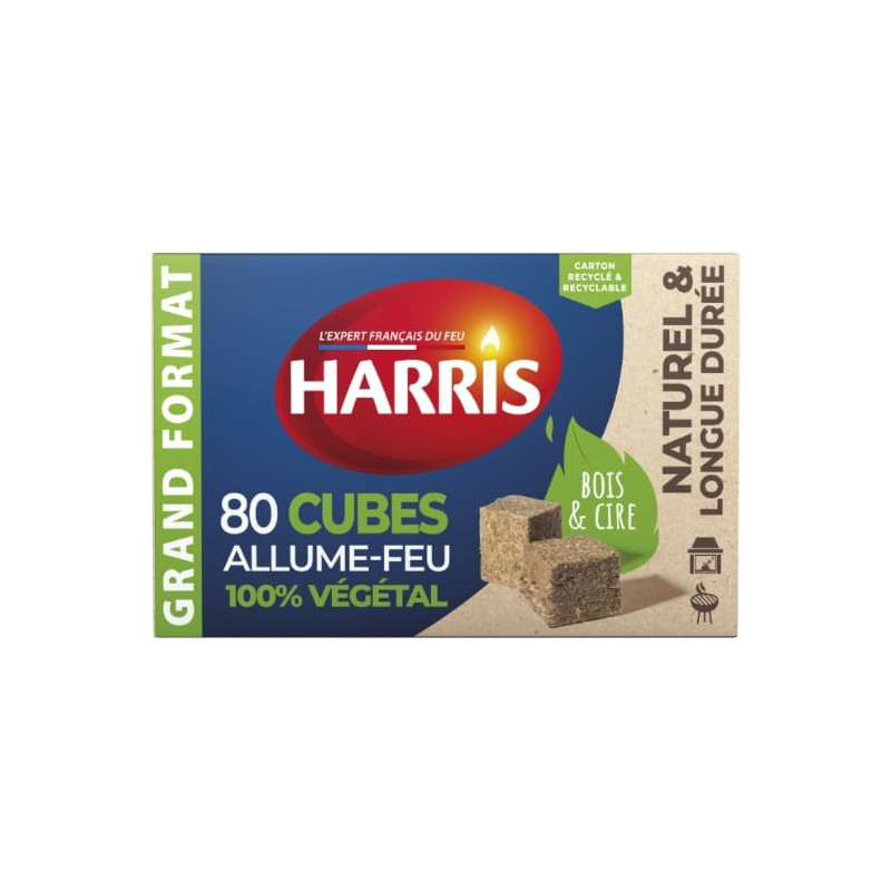 HARRIS - Allume-Feu Cube bois compressé cire végétale - boite de 80 cubes Sonico.fr