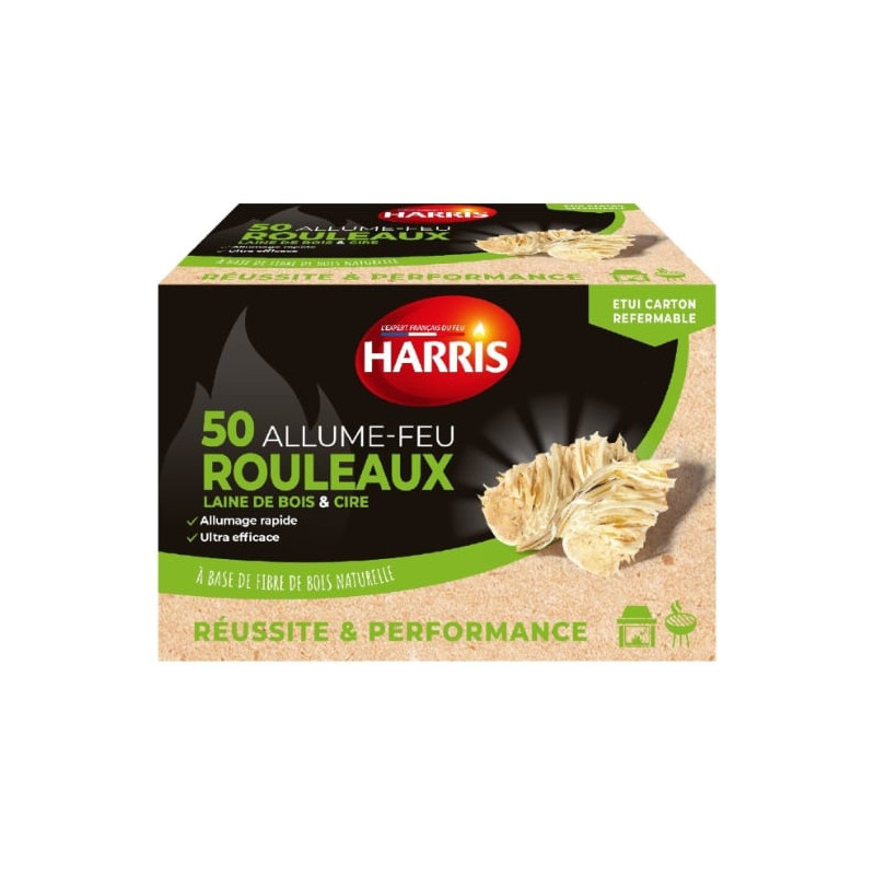 HARRIS - Allume-Feu Rouleaux laine De Bois et Cire - boite de 50 rouleaux Sonico.fr