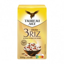 TAUREAU AILE - Sélection 3 Riz Blanc Rouge Sauvage Long Grain - paquet de 500 g Sonico.fr