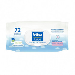 MIXA Bébé - Lingettes au lait de toilette nettoyantes - paquet de 72 lingettes Sonico.fr