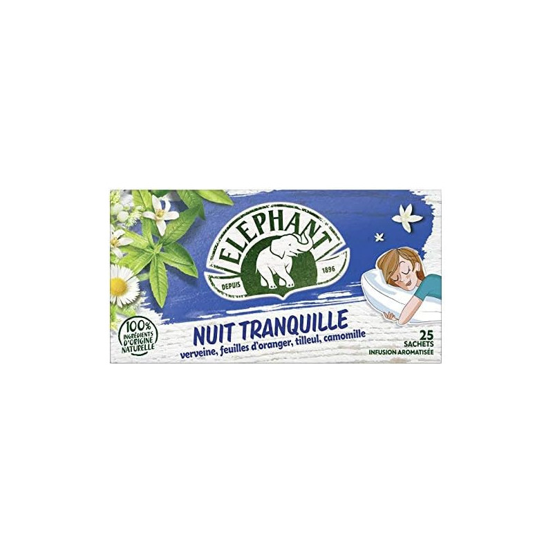 ELEPHANT - Nuit Tranquille Infusion verveine tilleul camomille - boite de 25 sachets - 38 g Sonico.fr