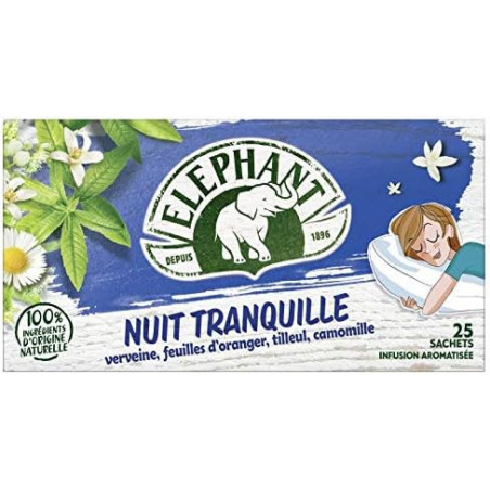 ELEPHANT - Nuit Tranquille Infusion verveine tilleul camomille - boite de 25 sachets - 38 g Sonico.fr