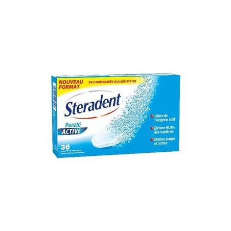 STERADENT - Nettoyants Pureté Active pour prothèses dentaires - boite de 36 comprimés Sonico.fr