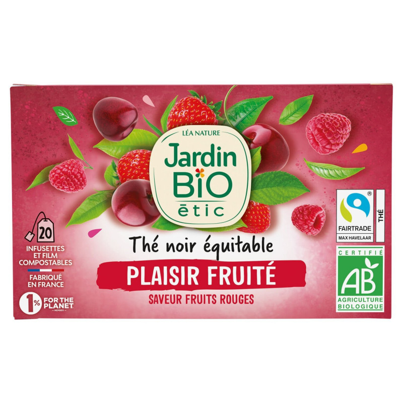 JARDIN BIO ETIC - Plaisir Fruité Thé noir saveur fruits rouges Bio - boîte de 20 sachets Sonico.fr