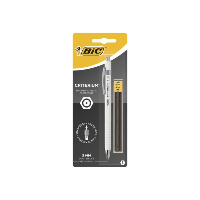 BIC - Porte mine Criterium HB 2 mm Blanc - blister de 1 porte mine et 6 mines Sonico.fr