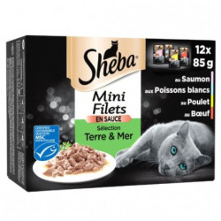 SHEBA - Mini Filets en Sauce Sélection Terre Mer Pâtée pour chat - paquet de 12 sachets de 85 g Sonico.fr