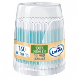 LOTUS - Coton-tiges Coton bio - distributeur de 160 bâtonnets Sonico.fr