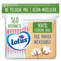 LOTUS - Coton-tiges Coton bio - sachet de 160 bâtonnets Sonico.fr