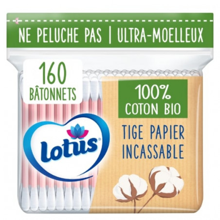 LOTUS - Coton-tiges Coton bio - sachet de 160 bâtonnets Sonico.fr