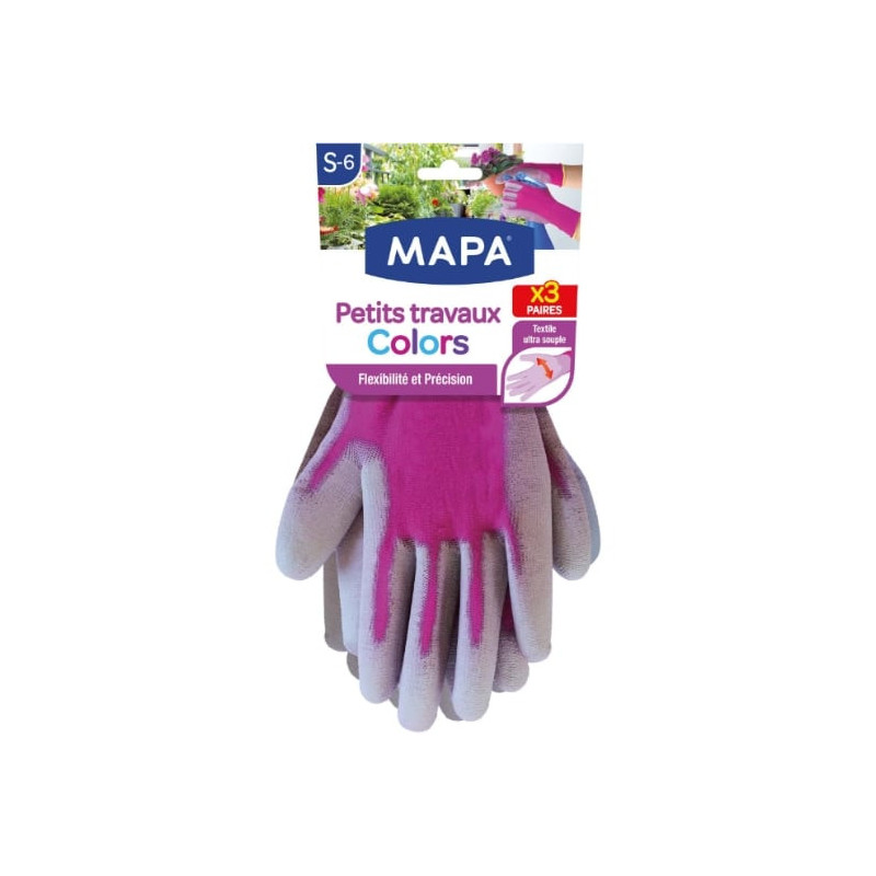 MAPA - Petits Travaux Colors Taille S Gants de Jardinage - paquet de 3 paires de gant Sonico.fr