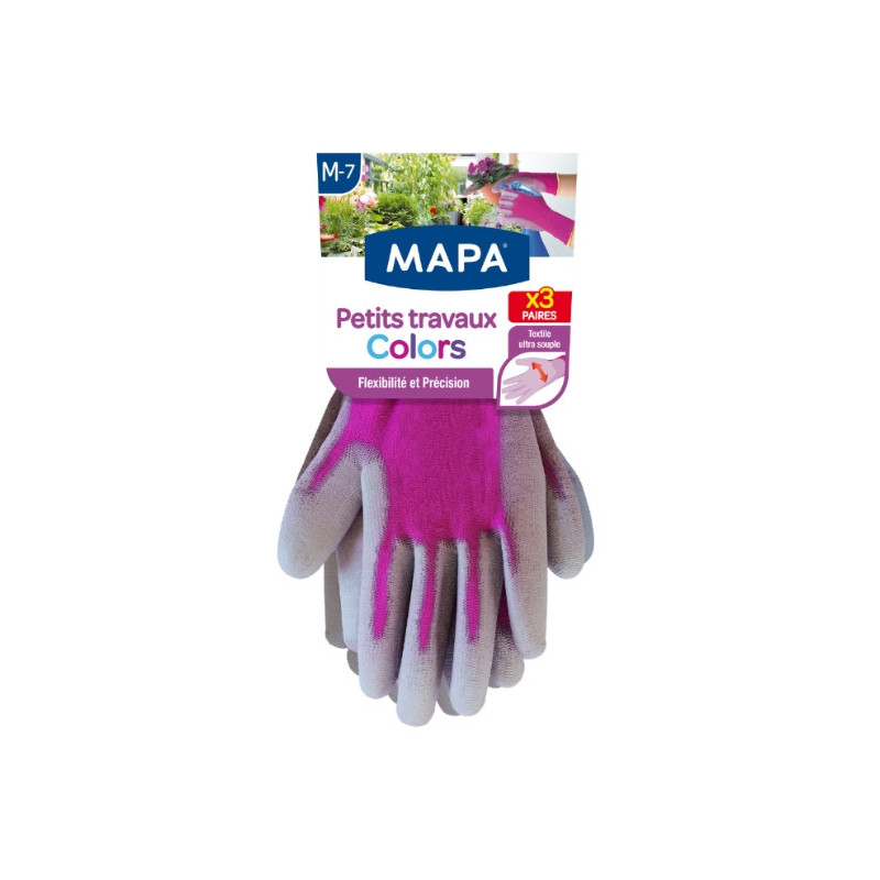 MAPA - Petits Travaux Colors Taille M Gants de Jardinage - paquet de 3 paires de gant Sonico.fr