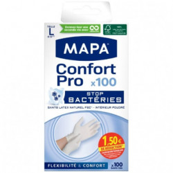 MAPA - Confort Pro Stop Bactéries Taille L Gants Latex - Boîte de 100 gants Sonico.fr