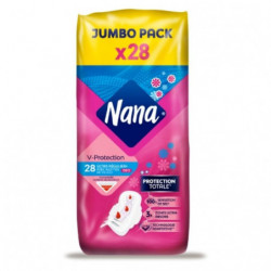 NANA - Ultra Régulier Plus Deo V-protection Serviettes hygiéniques avec ailettes - paquet de 28 Serviettes Sonico.fr