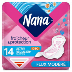 NANA - Ultra Régulier Plus Deo V-protection Serviettes hygiéniques avec ailettes - paquet de 14 Serviettes Sonico.fr