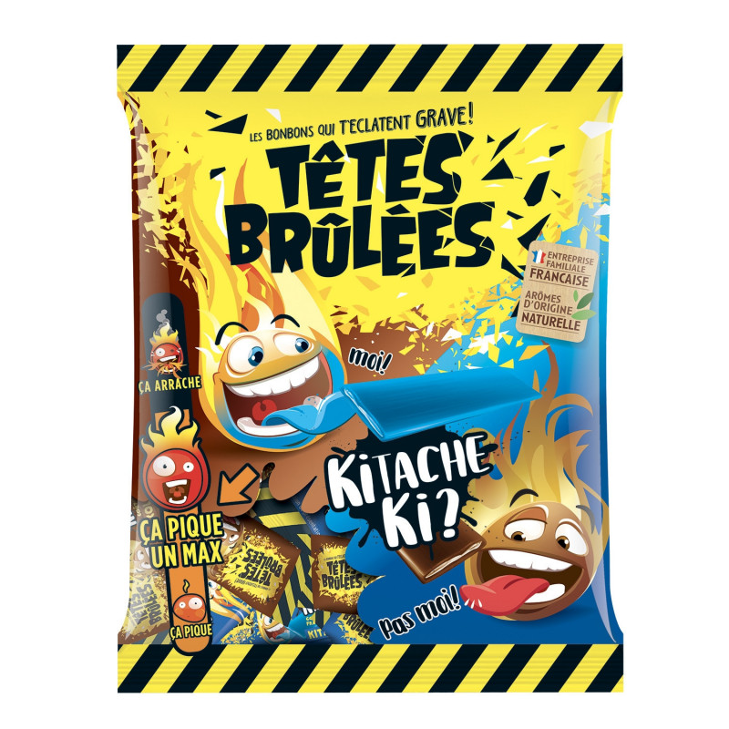 TETES BRULEES - Bonbons Barres Kitache Cola Framboise - sachet de 200 g Sonico.fr