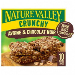 NATURE VALLEY - Barres Céréales Crunchy Avoine et Chocolat Noir - boîte de 5 sachets de 2 barres - 210 g Sonico.fr